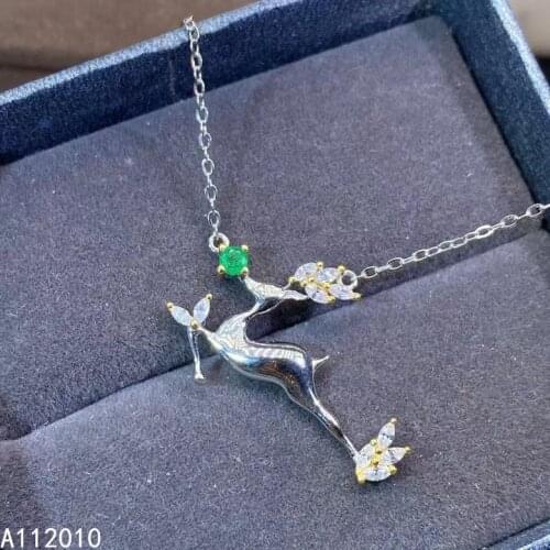 KJJEAXCMY Fine Jewelry 925 Sterling Silver inlaid Natural Emerald Womans fashion deer new Pendant popular Necklace Support test