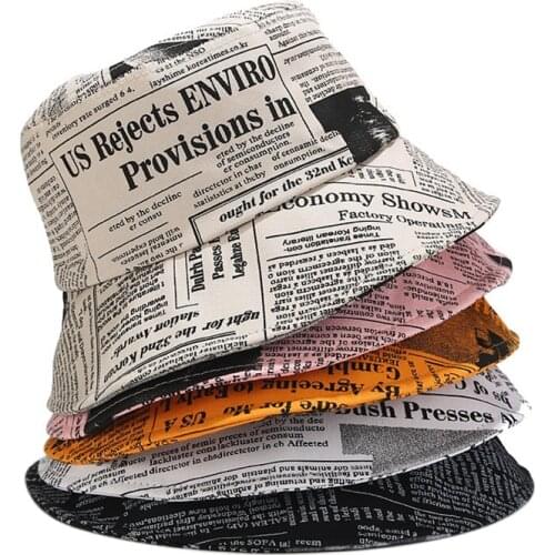 Classic Black White Letter Newspaper Print Sun Hat Fashion Fisherman Hats Men Women Street Hip Hop Bucket Hat Fishing Cap