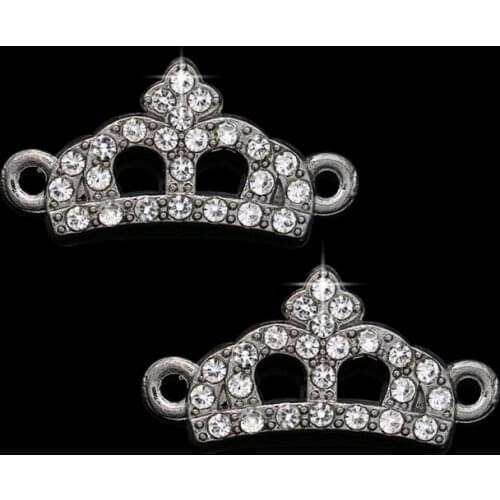 JAKONGO Antique Silver Plated Crystal Crown Connector for Jewelry Making Earrings Accessories Findings DIY 23x12mm 5pcs/lot
