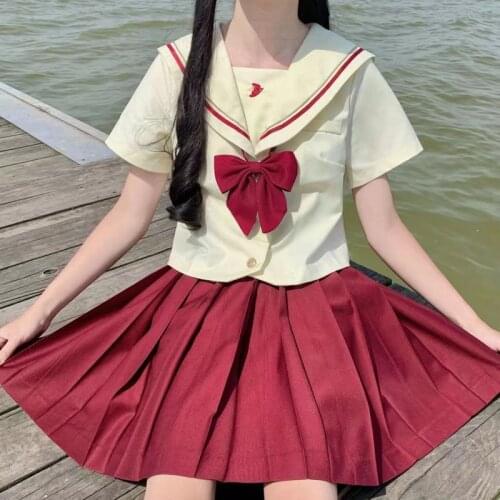Cute Girly Jk Uniform Sets Summer 2021 Pleated Skirt Short Sleeve Top 2-Piece Set Japanese College Style Kawaii WomenS Clothing