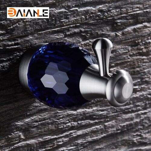BAIANLE Blue Diamond Robe Hook Stainless Steel Brushed Nickel Coat Clothes Hooks Towel Hanger Bathroom Accessories