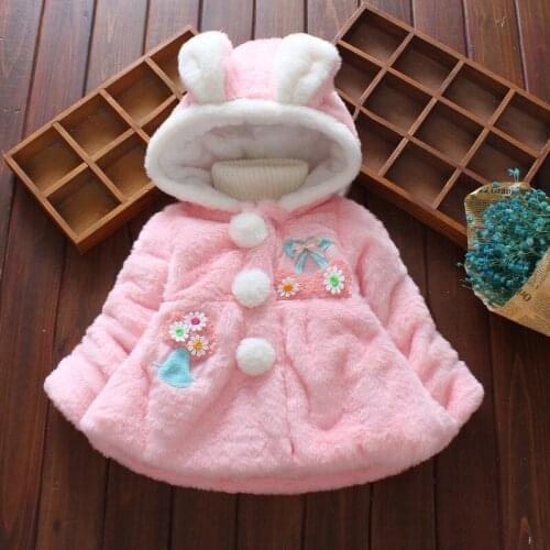 Faux Fur Baby Coats For Girls Autumn Winter Fashion Kids Girls Hooded Outerwear Flower Baby Girls Jackets Children Clothing