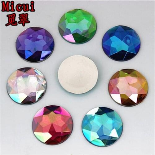 Micui 20Pcs 22mm Crystal AB Round Surface Acrylic Rhinestone Flatback Glue-On Wedding Dress Diy Accessories MC696