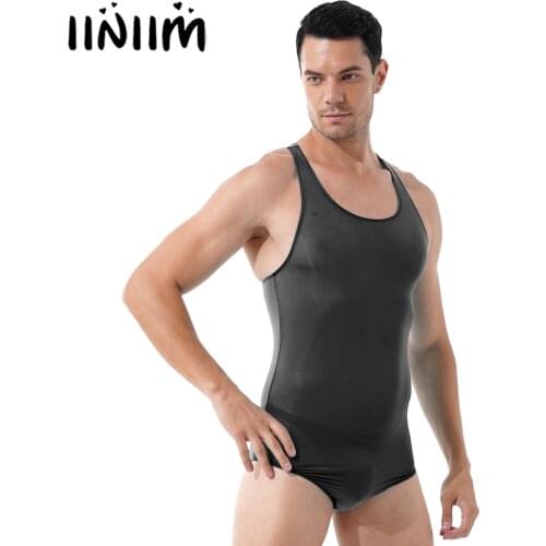 Mens Lingerie Sexy Teddies Nightwear Round Neck Sleeveless Wrestling Singlet Stretchy Leotard Bodysuit Gym Sports Fitness