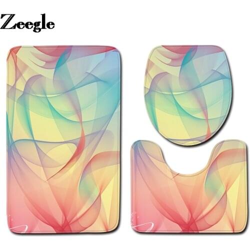 Colorful Geometric Printed Bath Mat Set Bathroom Carpet Rug Anti-slip Foot Mat for Toilet Memory Foam U-Shaped Toilet Rug Set