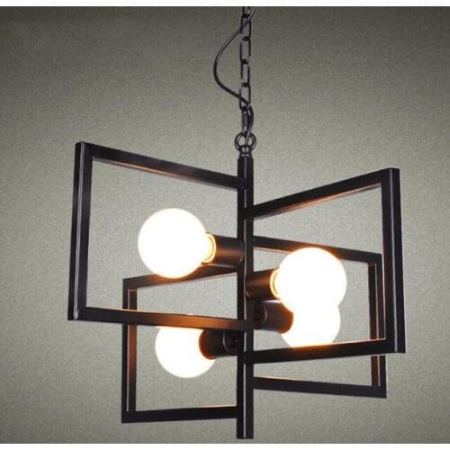 Lamp lighting sets Retro industry Iron lamp pendant light creative square frame living room bedroom study GY191