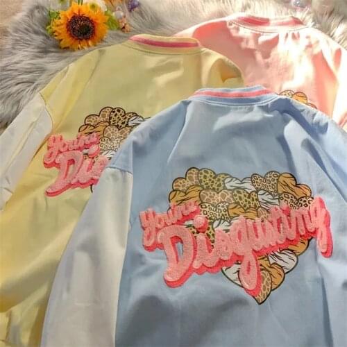 Autumn jacket female Korean kawaii casual cute letter embroidery kawaii long sleeve outerwear Harajuku hip-hop baseball uniform