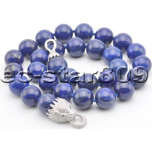 S2236 Big 24" Natural 18mm Blue lapis lazuli Bead Necklace Cougar CZ