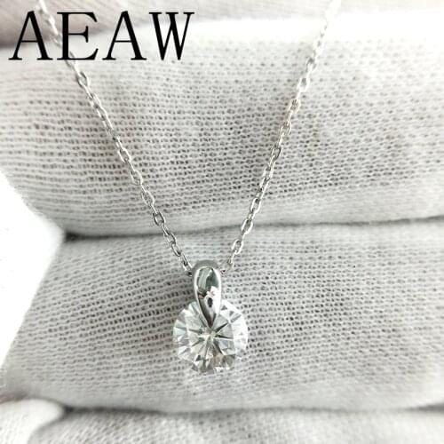 AEAW PT950 Moissanite Pendant 1ct 6.5mm F Color Round Moissanite Pendant Necklace for Women