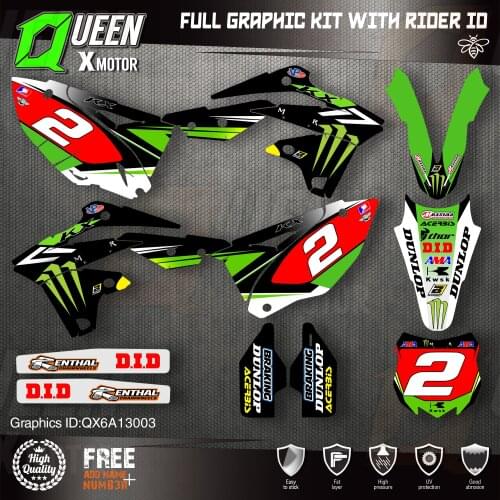 Queen X MOTOR Custom Team Graphics Decals Stickers Kit For Kawasaki Decal 2013 2014 2015 2016 KXF 250 003