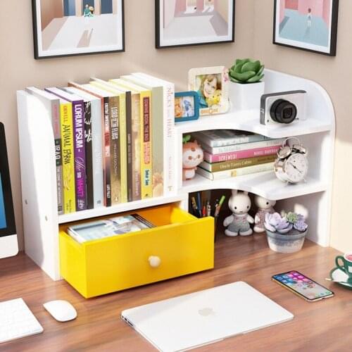 Modern Smal Bookshelf On Creative Office Desk Simple Bookcase With Drawer Wooden Storage Multi-layer Corner Bookshelf Organizer