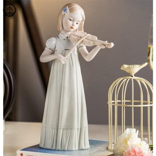 Victorian Girl Violin Statue Western Character Beauty Figurines Ceramic Craft Wedding Gift Creative Home Decoration Ornament Art