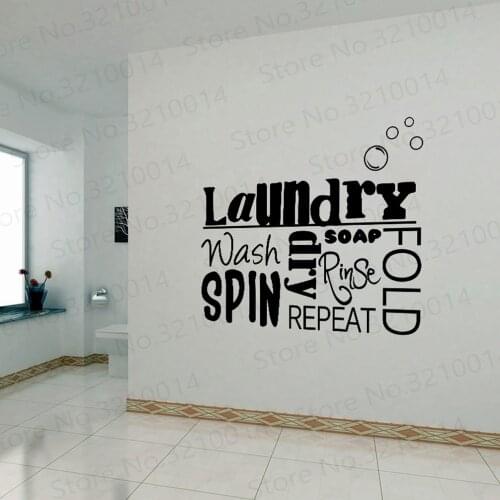 US $5.73 25% OFF|Laundry Room Vinyl Wall Decal Wash Dry Fold Iron Quote Wall Sticker Laundry Room Decoration Wall Mural PW241