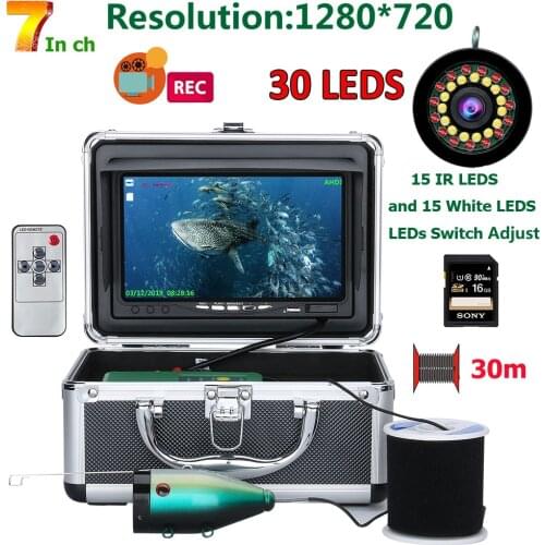 Recording Fish Finders Underwater Fishing Camera HD 1280*720 Screen 15pcs White LEDs+15pcs Infrared Lamp Lake/ Sea /Ice Fishing