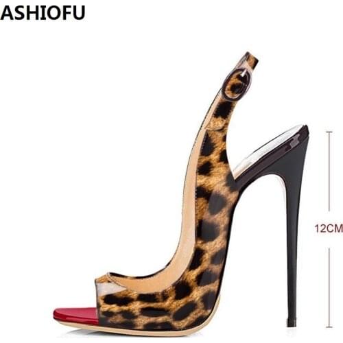 ASHIOFU Wholesale Womens 12cm High Heel Sandals Peep-toe Slingback Sexy Party Prom Shoes AIissimassa Club Fashion Evening Shoes