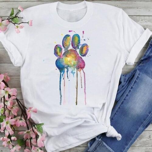 Women Graphic Love Printing Pet 90s Dog Paw Cartoon Summer Fashion Female Clothes Print Short Sleeve Tops Tees Tshirt T-Shirt