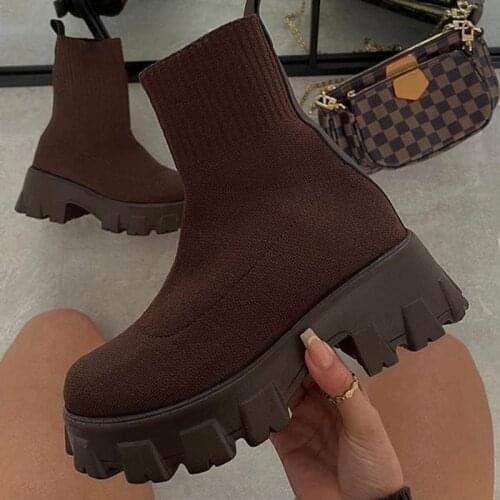2021 New Mesh Women Shoes Chunky Sneakers Flats Platform Running Ankle Thick-soled Tennis Breathable Knitted Sports Women Boots