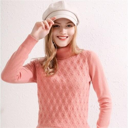 Autumn and Winter New Womens Cashmere Wool Sweater High Collar Pullover Sweater Slim Thick Flowers Knit Bottoming Sweater