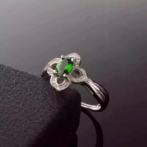 Natural green diopside gem Natural gemstone ring S925 sterling silver trendy Elegant Clover women party gift fine Jewelry