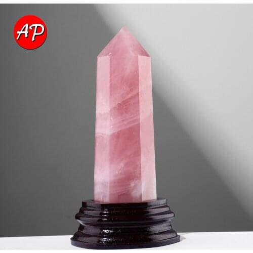 1pc Natural Big Pink Crystal Point Rose Quartz Wand Hexagonal Pyramid Feng Shui Ornaments Office Decoration