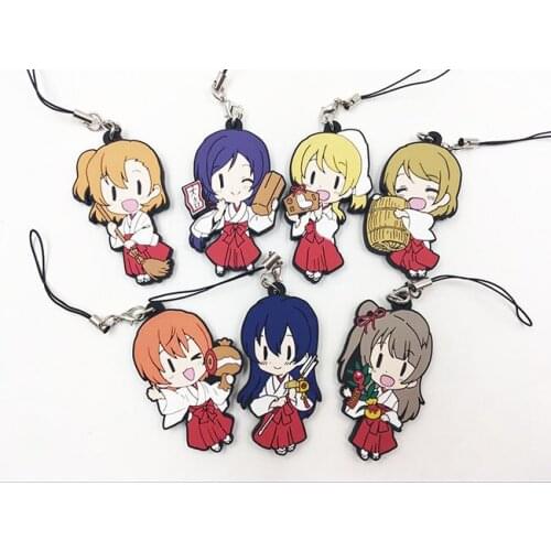 7pcs/lot Love Live Kotori Anime keychain Nico Rin Umi Maki Chika Dia Riko Yoshi kc Kunikida Kanan Rubber strap/phone charm