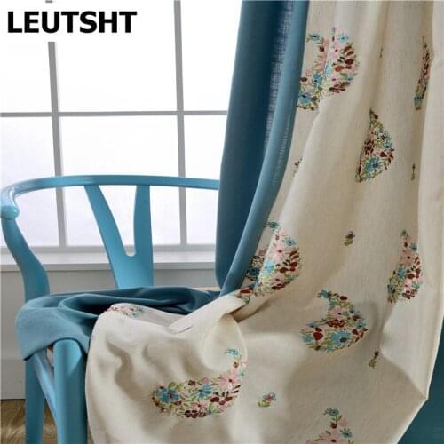 American Curtains for Living Dining Room Bedroom Pastoral Curtain Cotton Linen Embroidery Curtain Finished Product Customization