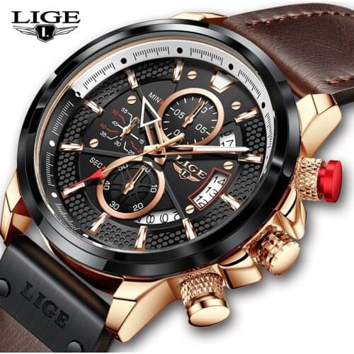 LIGE Top Brand Luxury Men Quartz Leather Watches Waterproof Clock Sport Watch For Men Blue Wrist Watch Relogio Masculino + Box