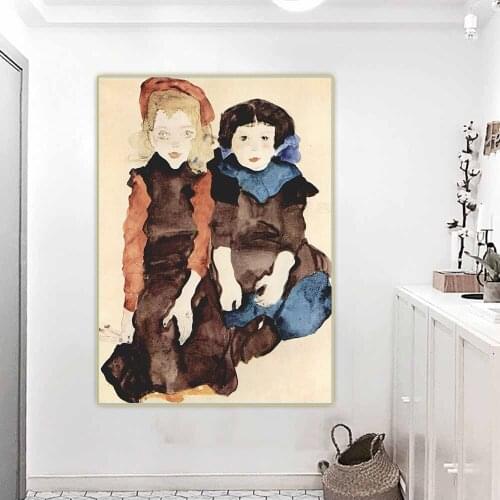 Citon Egon Schiele《Children》Canvas Art Oil Painting Artwork Poster Picture Wall Decor Home Living room Decoration