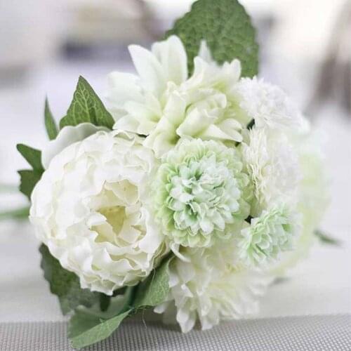 Cheap Sale Elegant Artificial Silk Flower Dahlia Peony Daisy Mix Bridal Bouquet For Home Craft Ornament Wedding Decoration