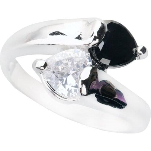 Exquisite Black Onyx 6*6mm Semi-precious Stone Silver cool for women Ring Q1129