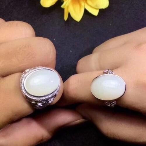 Couple Rings Set Natural Hetian Jade Lovers Ring Free shipping Finger ring Natural real Hetian White Jade 925 sterling silver