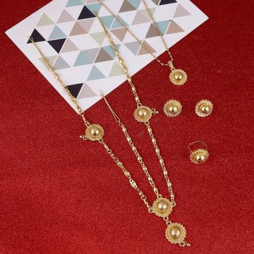Ethiopian Jewelry Sets Gold Color Forehead Chain Hair Piece African Jewellry Ethiopia Wedding Bride Habesha Sets