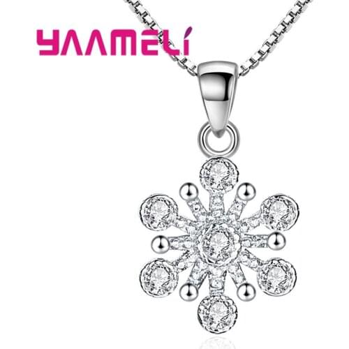 Top Sale Fine 925 Sterling Silver Pendant Necklace Fancy Ice Flower Shaped Full CZ Crytal Woman Girl Choker Birthday Party Gift