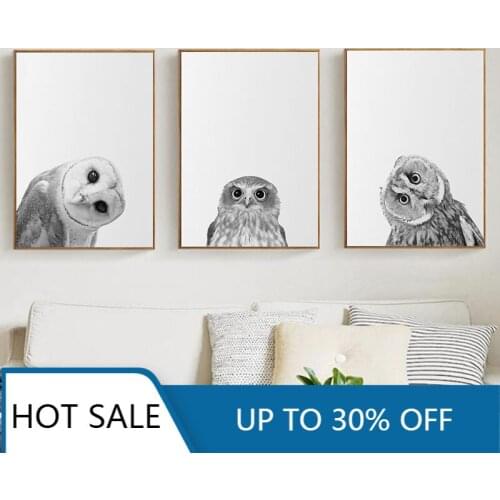 Crooked Owl Wall Art Canvas Painting Poster Black White Wall Decor Nordic Picture Modern Print Animal Bird for Living Room Decor