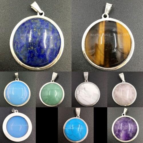 New Fashion Tigers Eye Howlite Crystal Lapis Lazuli Aventurine Opal Round Pendant Free Shipping WB566