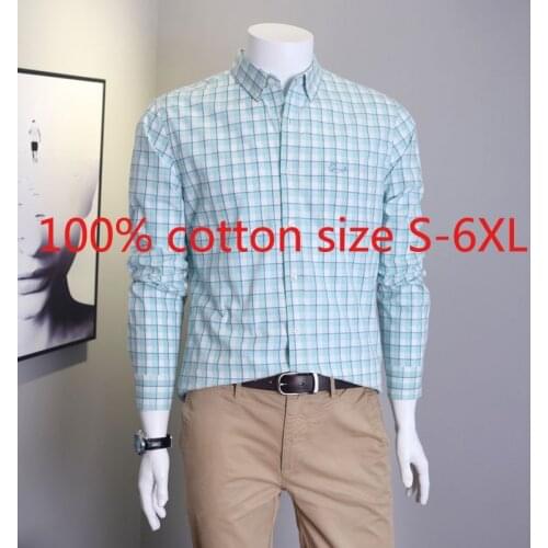 New Arrival Spring 100% Cotton Men Long Sleeve Loose Plaid Fashion Casual Shirts Plus Size S M L XL 2XL 3XL 4XL 5XL 6XL