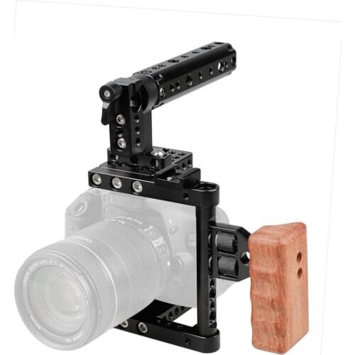 BGNING Portable SLR Camera Cage w/ Wood-Grip Stabilizer Top Cheese Handle for Canon 80D GH5/GH4 D7000 For Sony A99/A58/A7/A7II