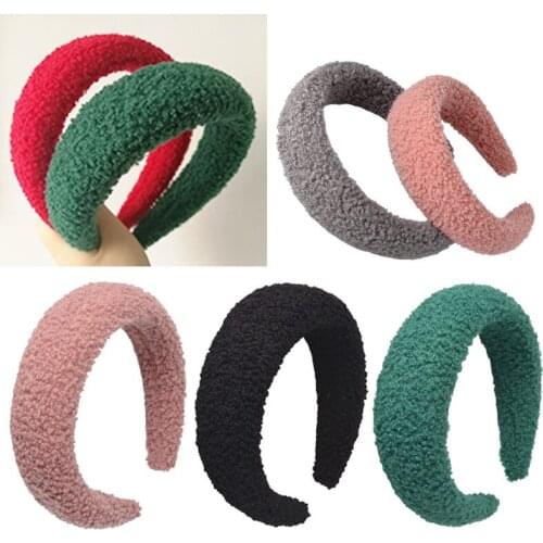 Winter Wide Padded Plastic Hair Bands Warm Plush Headbands Women Elastic Hairbands Girls Fashion Hair Accessories Solid Colors