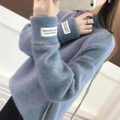 Pullover Non-shedding Imitation Mink Velvet Thick Half High Neck Knitted Sweater Women New Korean Version Loose Bottoming Shirt