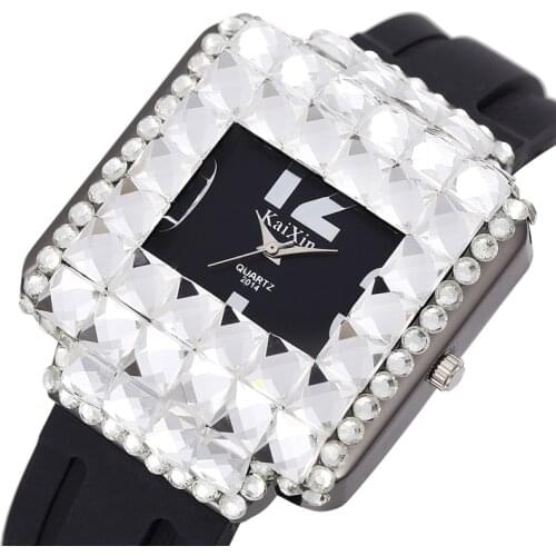 Luxury New New Fashion Silicone Full Diamond Quartz Wristwatch Shining Large Square Dial Ladies Watch Relojes Mujer