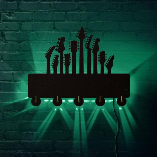 Guitar LED Luminous Hooks Wall Door Clothes Coat Hat Hanger Kitchen Bathroom Towel Hooks Music Instrument Housekeeper Wall Decor