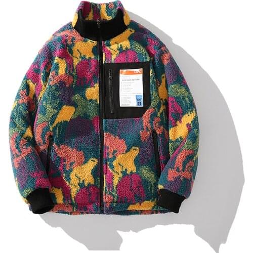 Hip Hop Double-Sided Wear Jacket Parka 2020 Winter Colorful Camouflage Streetwear Men Harajuku Lambswool Fleece Warm Thick Coat