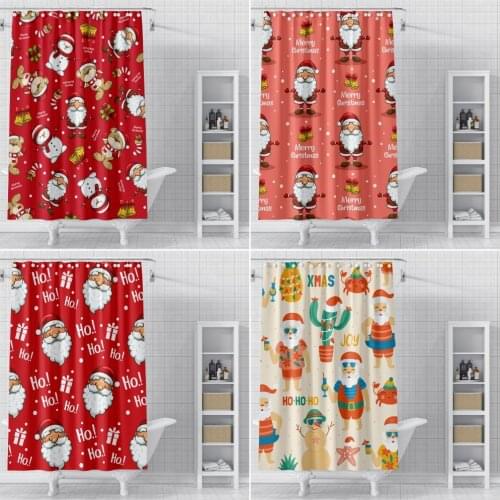 Waterproof Fabric Shower Curtain Printing Santa Claus Bathroom Curtains Polyester Christmas Decoration Bath Screen with Hooks
