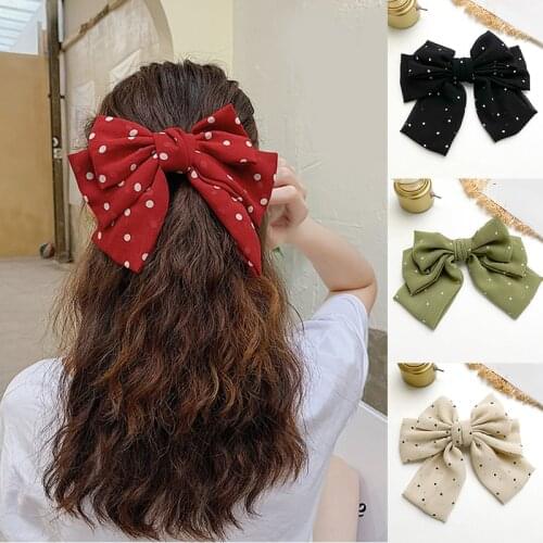 Fashion Bowknot Hair Clip Red Wave Dot Big Bow Fabric Hairpin Elegant Party Headdress Super Sweet Hair Accessories Wholesale