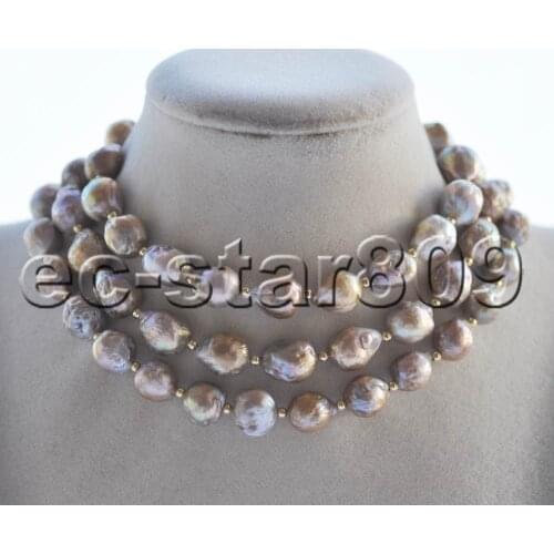 Z11158 38" 13mm Almost Round Peacock Lavender Edison KESHI Pearl Bead Necklace Choker Women