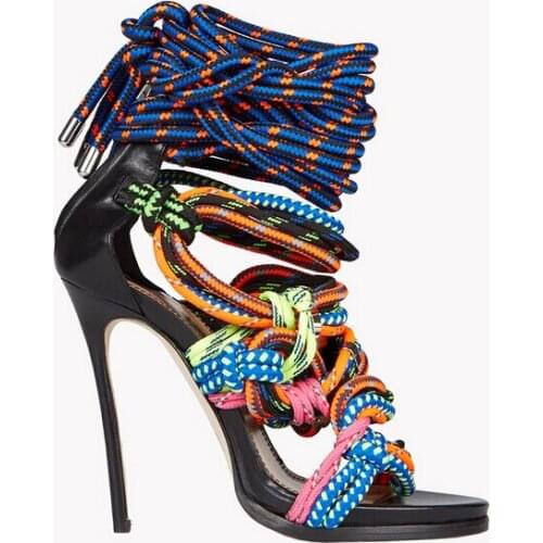 Hot Selling Brand Multi Color Elasticity Strap Lace-up High Heel Sandals Cut-out Women Platform Formal Dress shoes woman Drop Sh