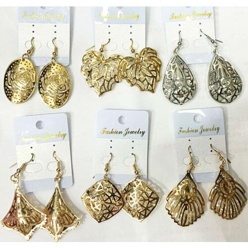 New 6Pairs Gold Color Water Drop Dangle Earrings for Women Crystal Beads Mix Style Fashion Jewelry A1114