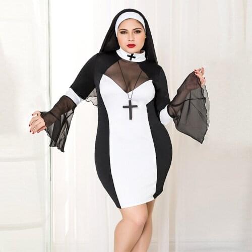 ADULT SEXY NUN COSTUME Ladies Girls Zombie Halloween Hen Clubwear Party Fancy Dress J71109 Plus Size One Size XL--2XL