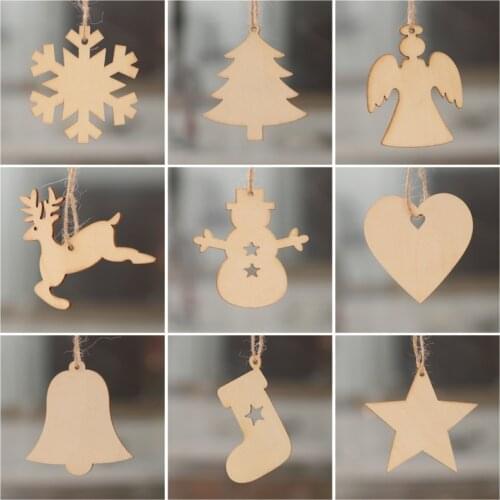 10pcs Wooden Ornaments Shapes Unfinished Wood Crafts for Home Decor Blanks Christmas Tree Hanging Ornament Sets Embellishments