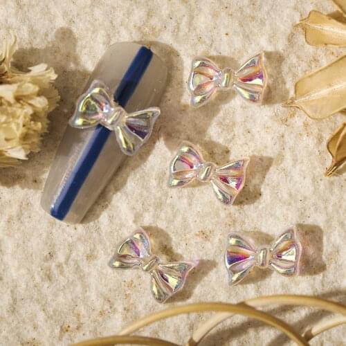 100Pcs AB Nail Rhinestones 3D Nail Charms Decals Resin Crystal Butterfly/Bow Stickers Accessories For Nail Art Design DIY Craft